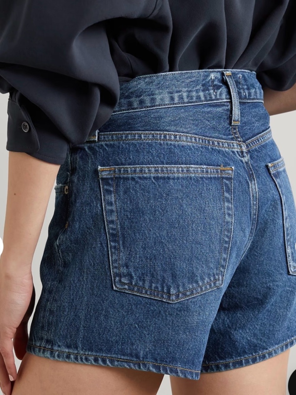 Agolde Parker Long Medium Wash Denim Shorts - Picture 2 of 7